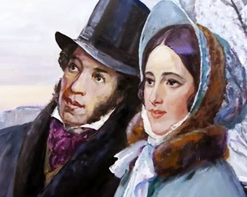 Александр Пушкин с женой Натальей